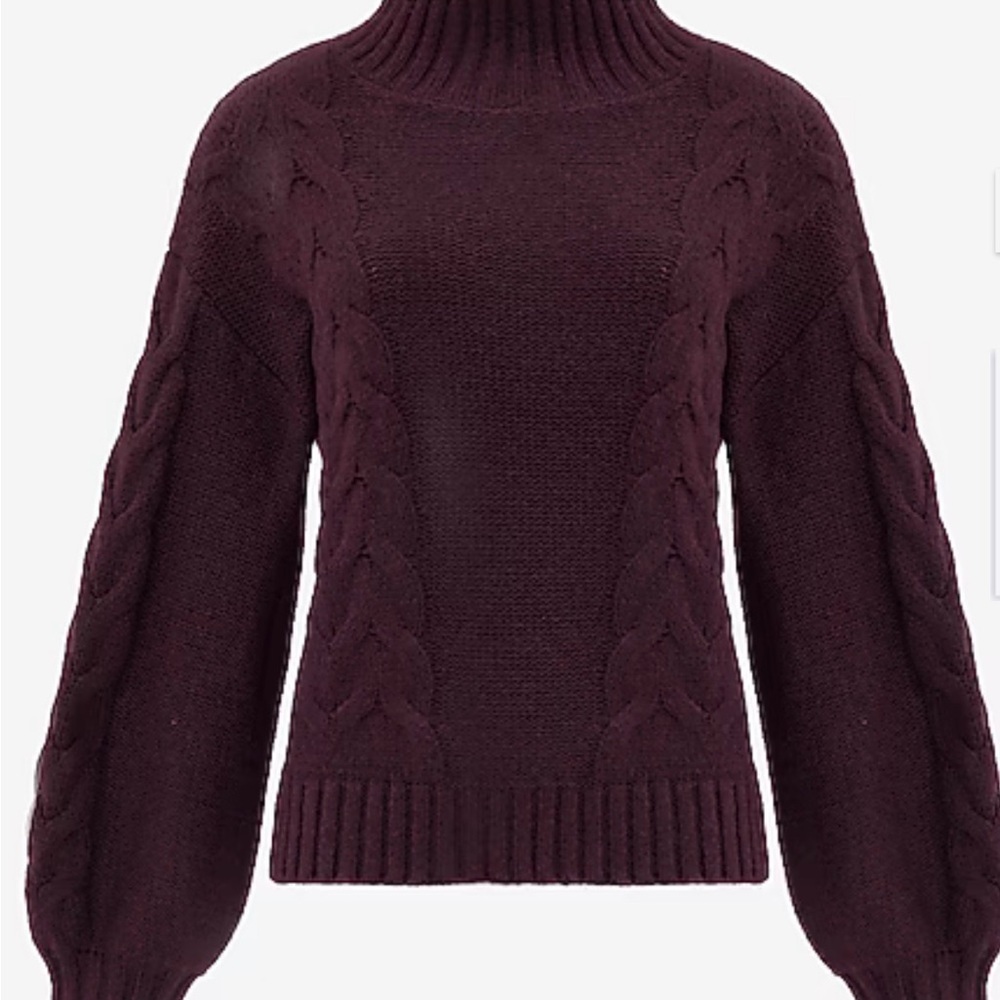 Express Womens Brown Cable Knit balloon sleeve Sweater